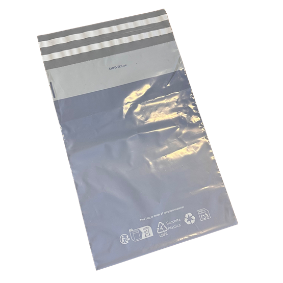 E-Handelspåse 250x350+70x0,05mm Utan Handtag Blå Miljötryck 200st/fp