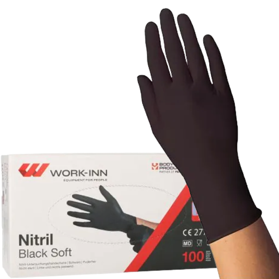 Nitrilhandske WORK-INN Svart 100st/fp 9-10/XL Livsmedelsgodkänd, Puderfri