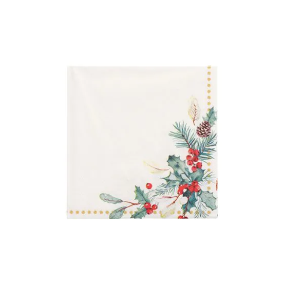 Servett 25cm 3-Lags Mistletoe and Pinecone 50st/fp