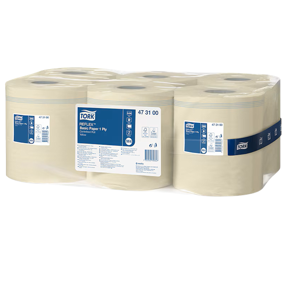 Avtorkningspapper Tork Basic Reflex 1-lager M4 Gul Centrummatad 6rl/fp