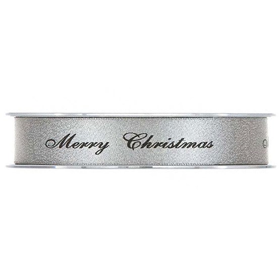 Satinband Merry Christmas 25mm Silver 25m/rl