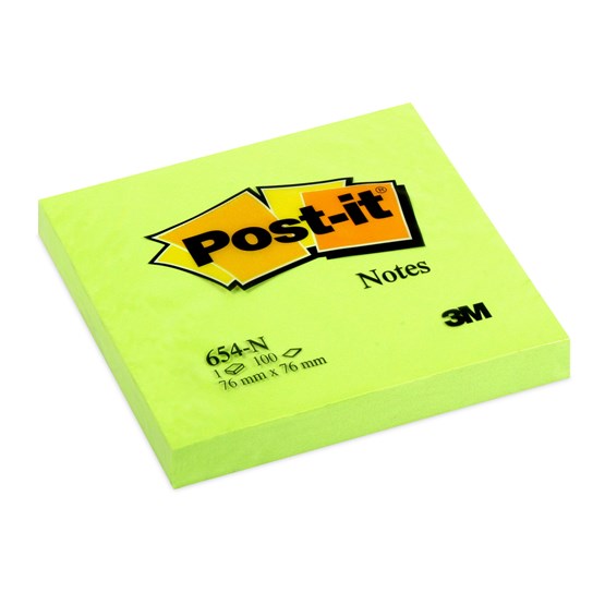 Post-It 654-Neon 6-P Limegrön 76x76mm 6st/fp