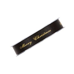 Satinband Merry Christmas 25mm Svart/Guld 25m/rl