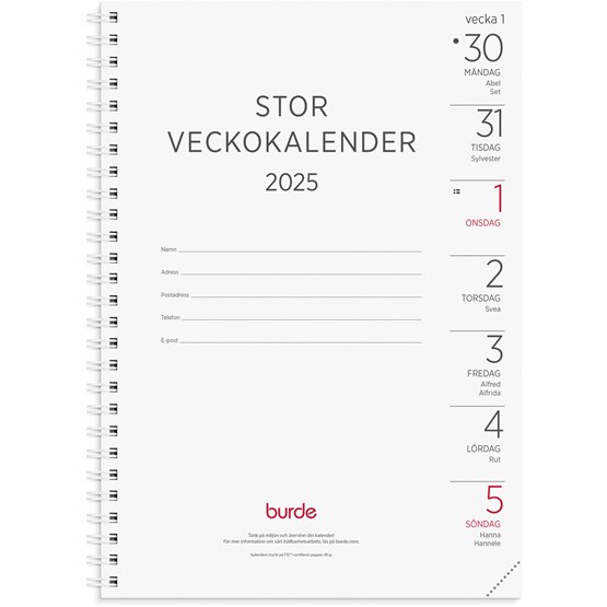 Almanacka Stor Veckokalender Refill
