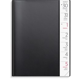 Almanacka Stor Veckokalender Svart 1v/Uppslag 148x210mm (A5)