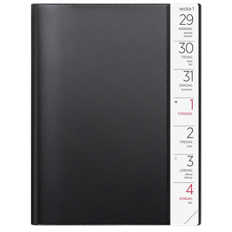 Almanacka Stor Veckokalender Svart 1v/Uppslag 148x210mm (A5)