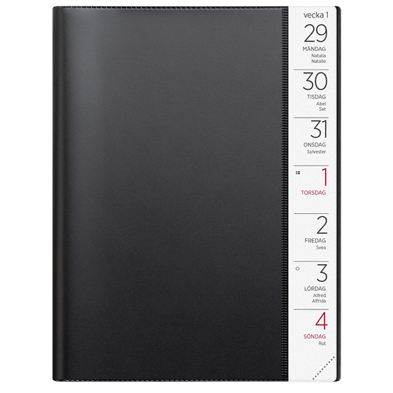 Almanacka Stor Veckokalender Svart 1v/Uppslag 148x210mm (A5)
