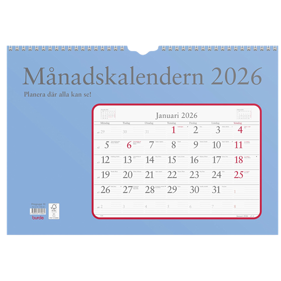 Almanacka Månadskalendern 1mån/Uppslag