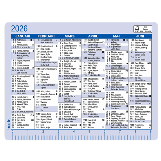 Almanacka Kalenderkort